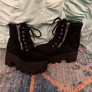 Dolls Kill Black Platform Boots with Zipper